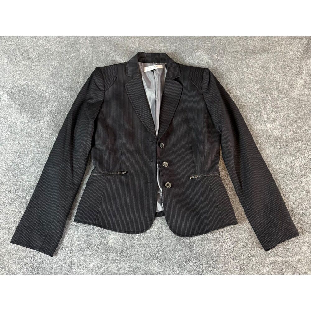 Tahari Arthur S Levine Black Pinstripe Tailored Career Blazer Jacket Size 4 - Picture 2 of 10